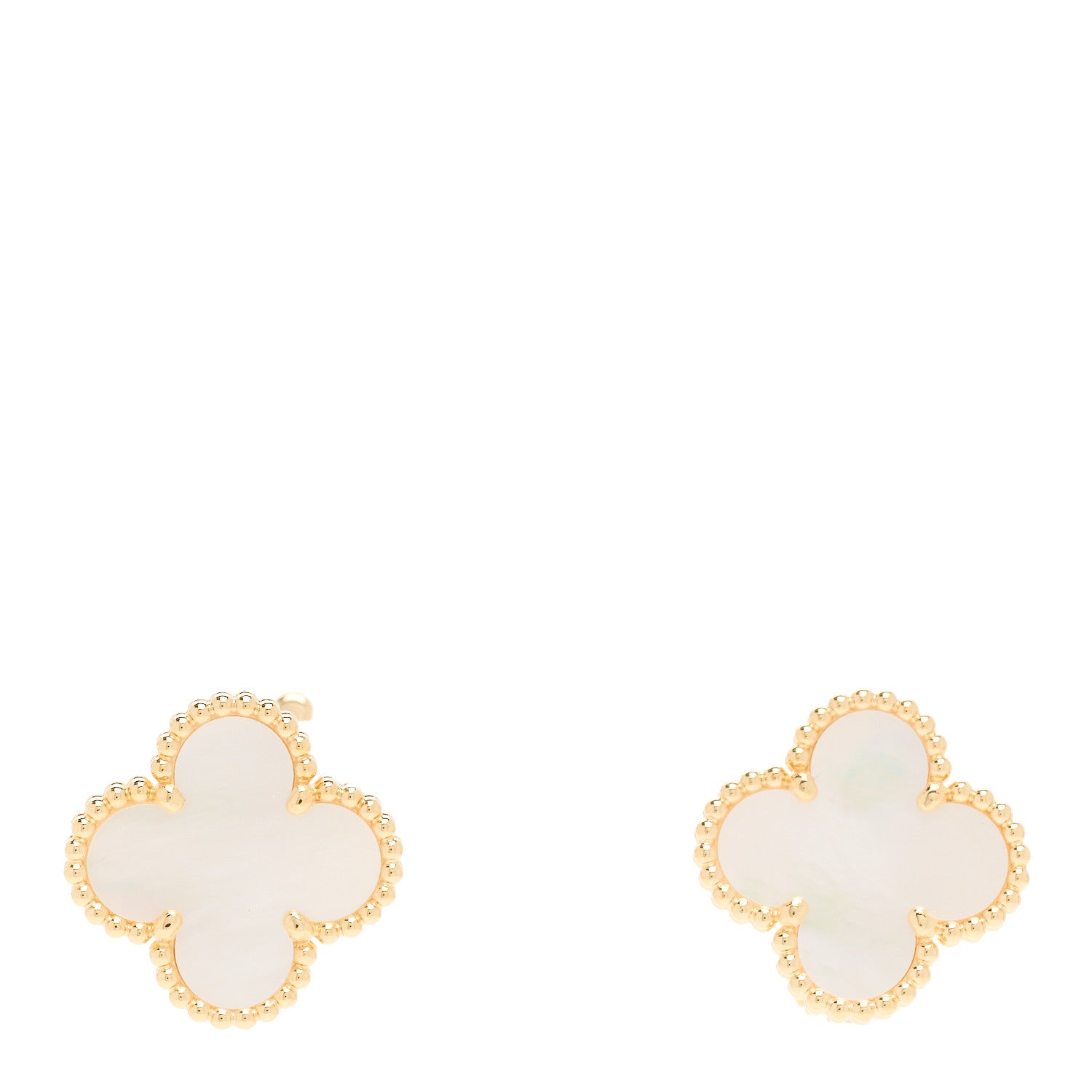 Van Cleef & Arpels 18K Yellow Gold Mother of Pearl Vintage Alhambra Earrings 1 of 5