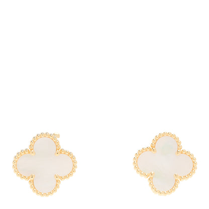 Van Cleef & Arpels 18K Yellow Gold Mother of Pearl Vintage Alhambra Earrings 1 of 5