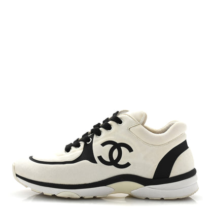 Chanel Nylon Suede Calfskin Womens CC Sneakers 39.5 White Black 1 of 9