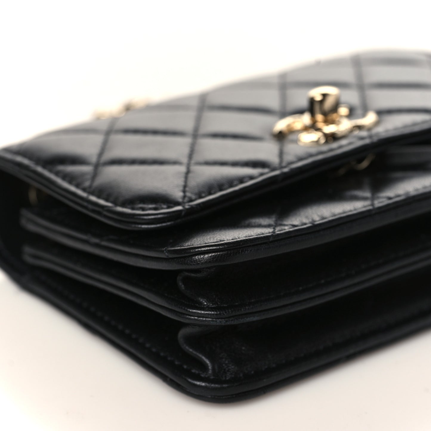 Lambskin Quilted Mini Trendy CC Wallet On Chain WOC Black