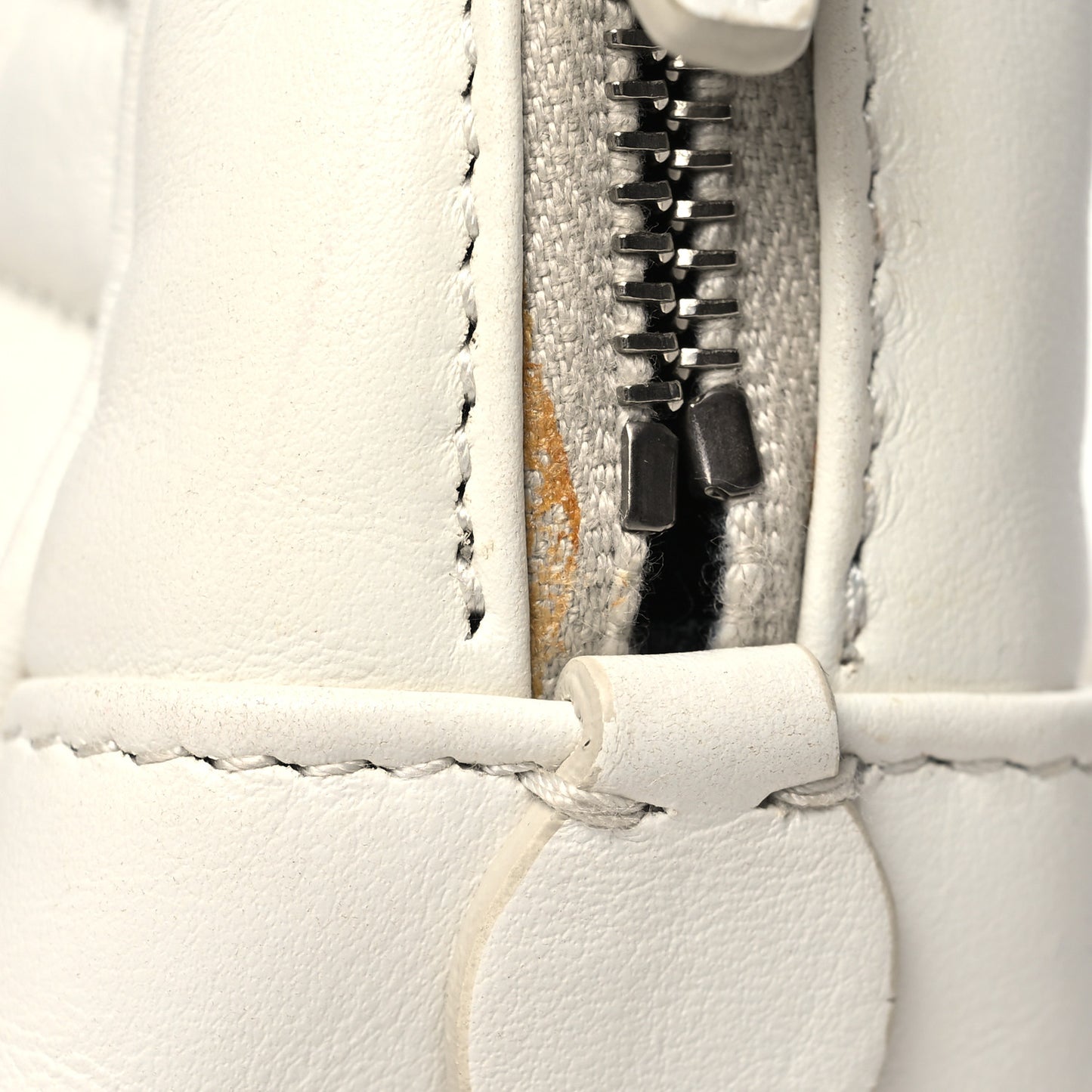 Soft Calfskin Stitched Diagramme Wristlet Pouch White