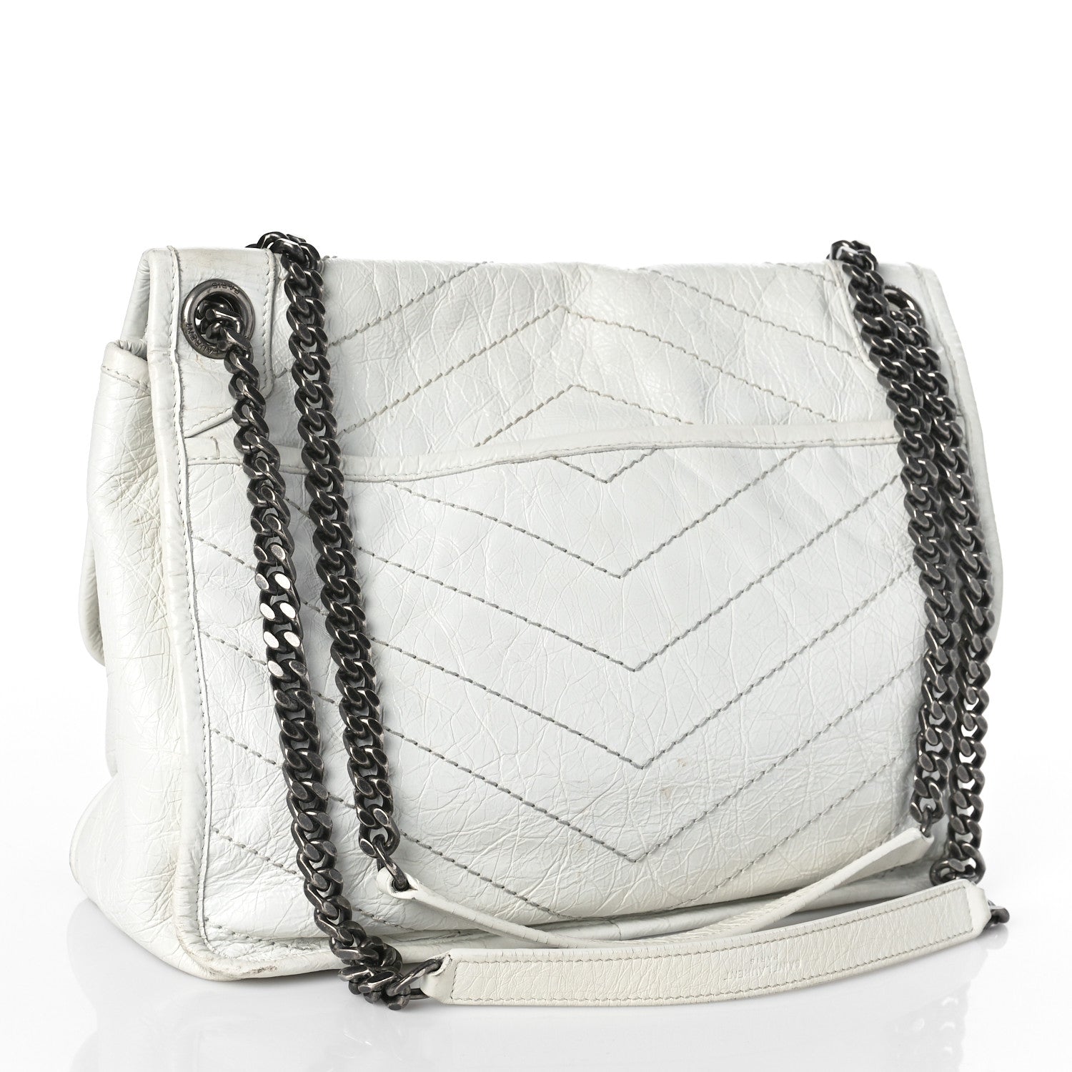 Saint Laurent Crinkled Calfskin Matelasse Monogram Medium Niki Chain Satchel Dirty White 3 of 15