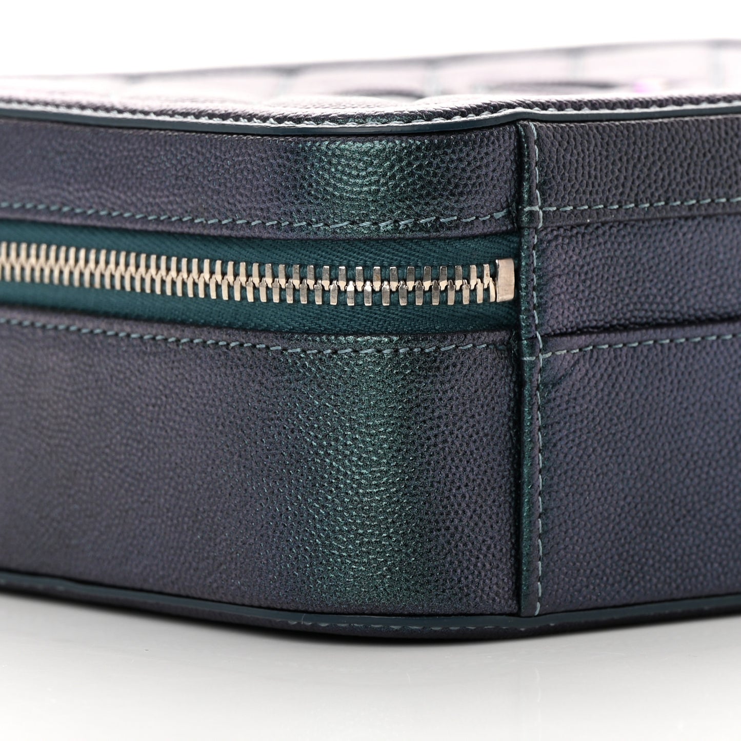Iridescent Caviar Quilted Medium CC Filigree Vanity Case Dark Turquoise