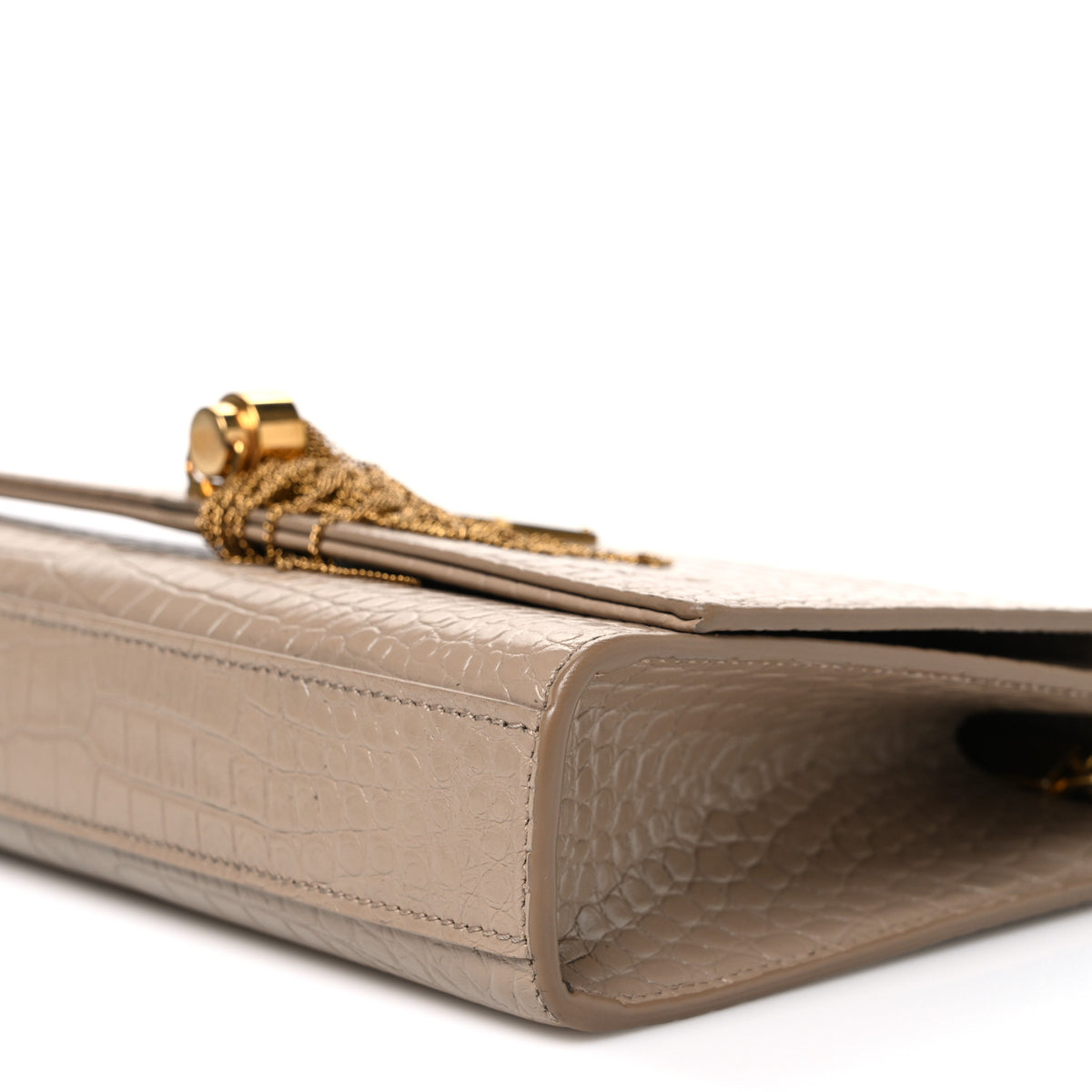 Saint Laurent Calfskin Crocodile Embossed Medium Classic Monogram Kate Tassel Satchel Dark Beige 10 of 11