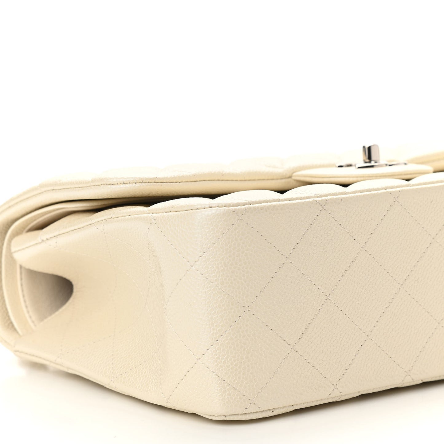 Pearly Caviar Quilted Jumbo Double Flap Dark White