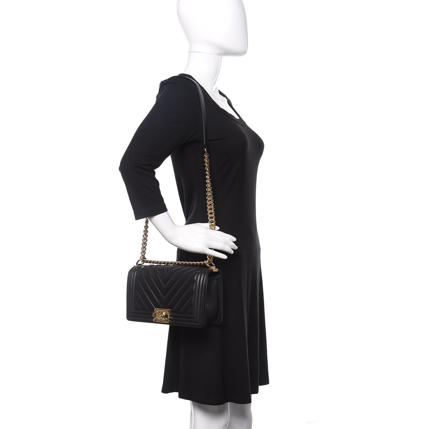Chanel Calfskin Chevron Quilted Medium Boy Flap Black 2 of 11