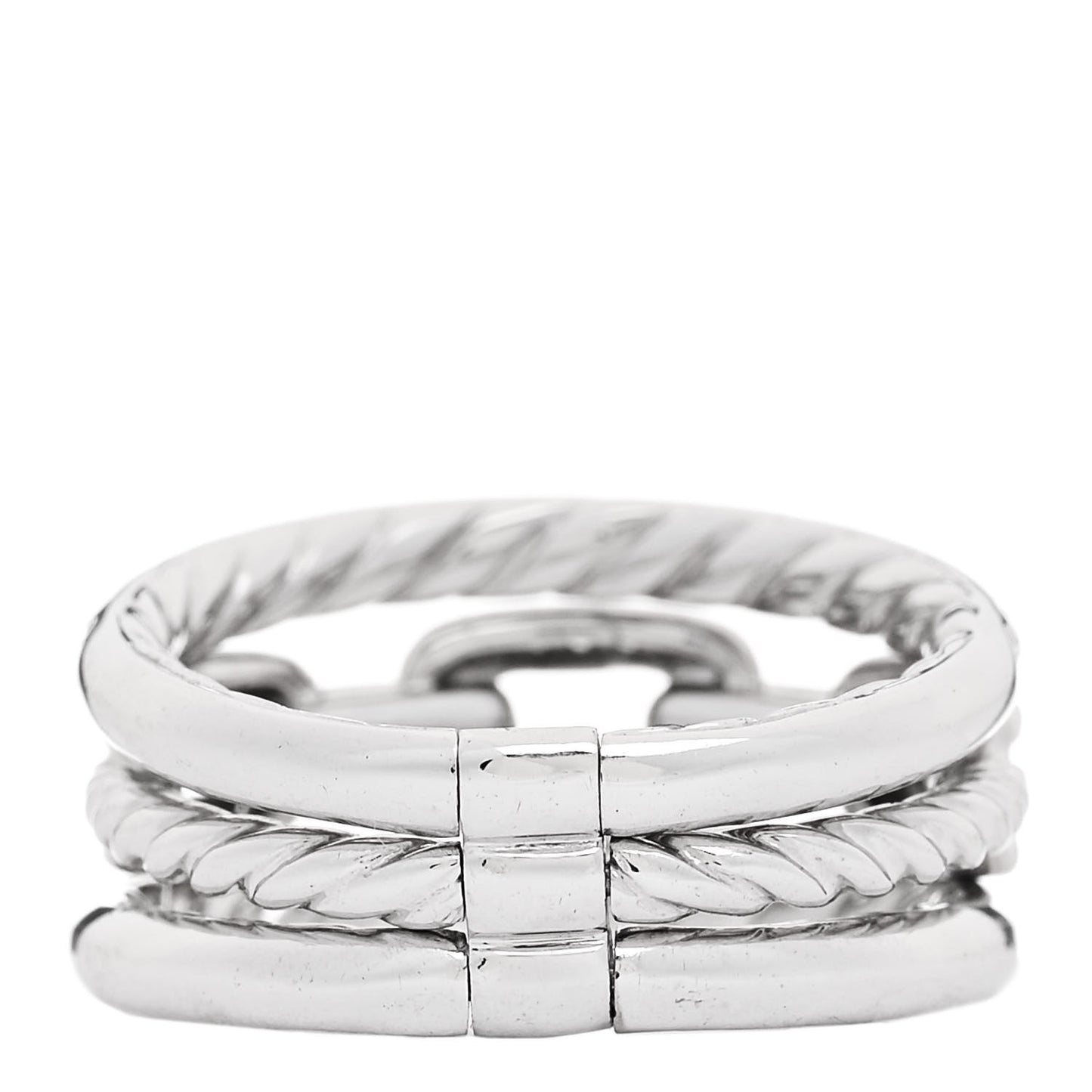 18K White Gold Diamond Stax Three-Row Pave Chain Link Ring 50 5.25