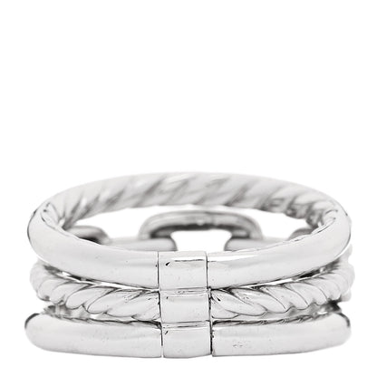 David Yurman 18K White Gold Diamond Stax Three-Row Pave Chain Link Ring 50 5.25 3 of 5