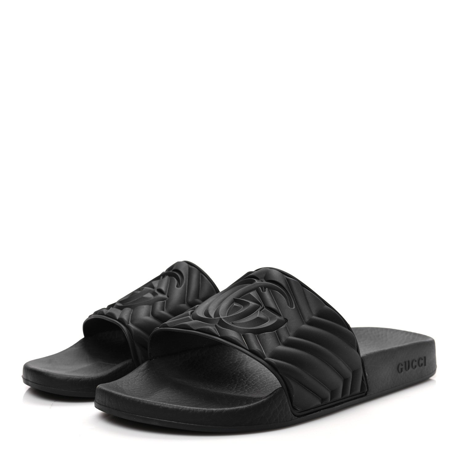 Gucci Rubber Matelasse Interlocking G Mens Slide Sandals 9 Black White 3 of 7