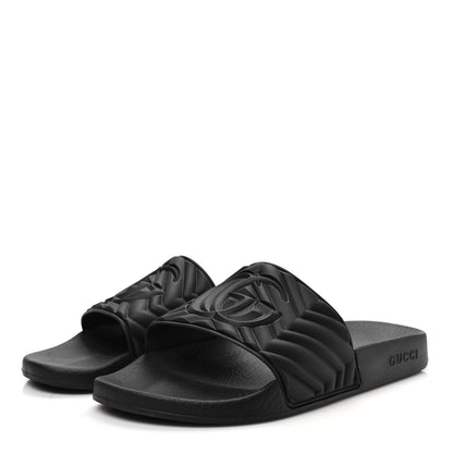 Gucci Rubber Matelasse Interlocking G Mens Slide Sandals 9 Black White 3 of 7