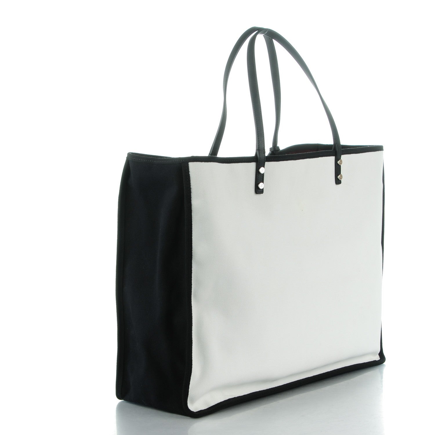Chanel Canvas Calfskin Large Let's Demonstrate Tote White Black 3 of 7