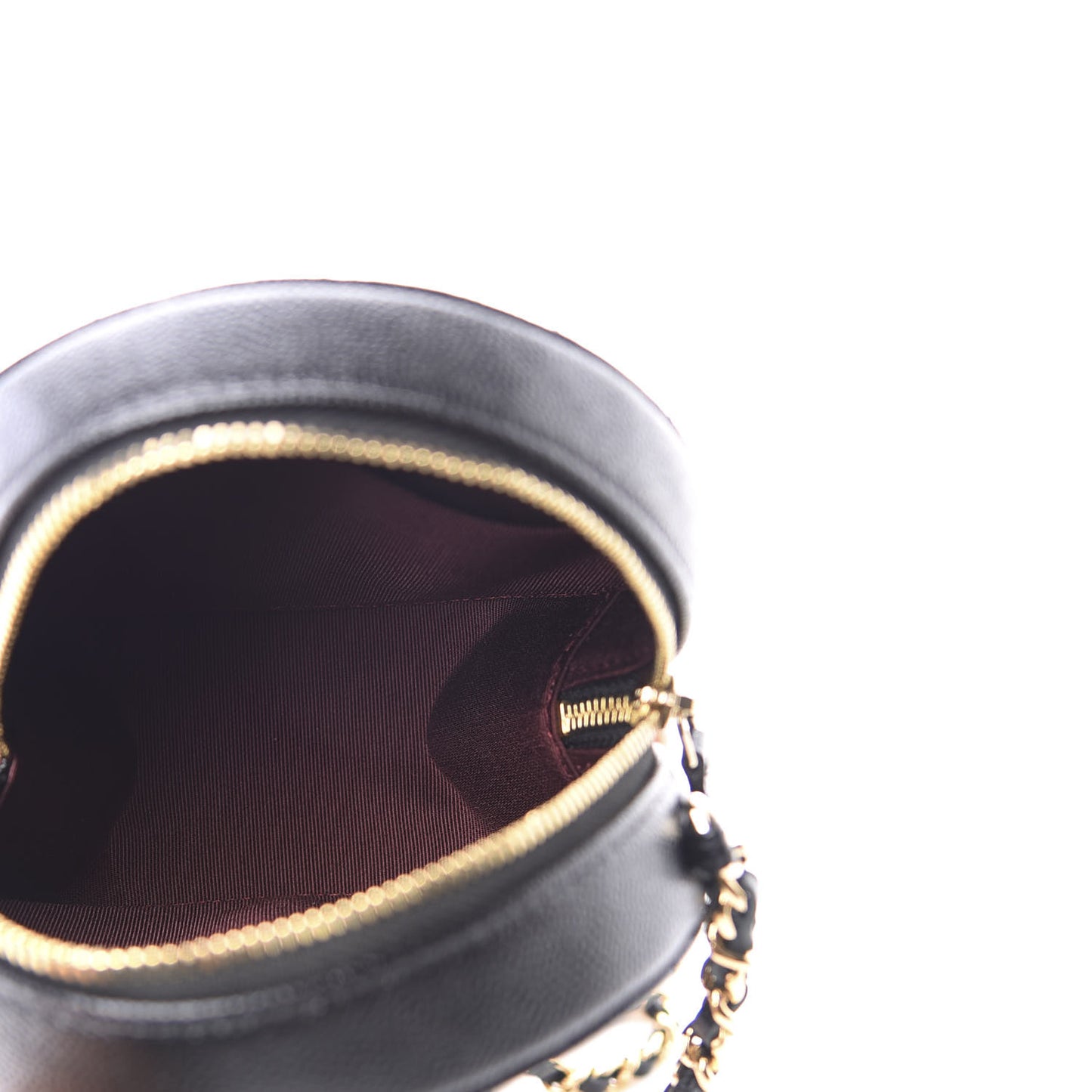 Caviar Quilted Round Clutch With Chain Black