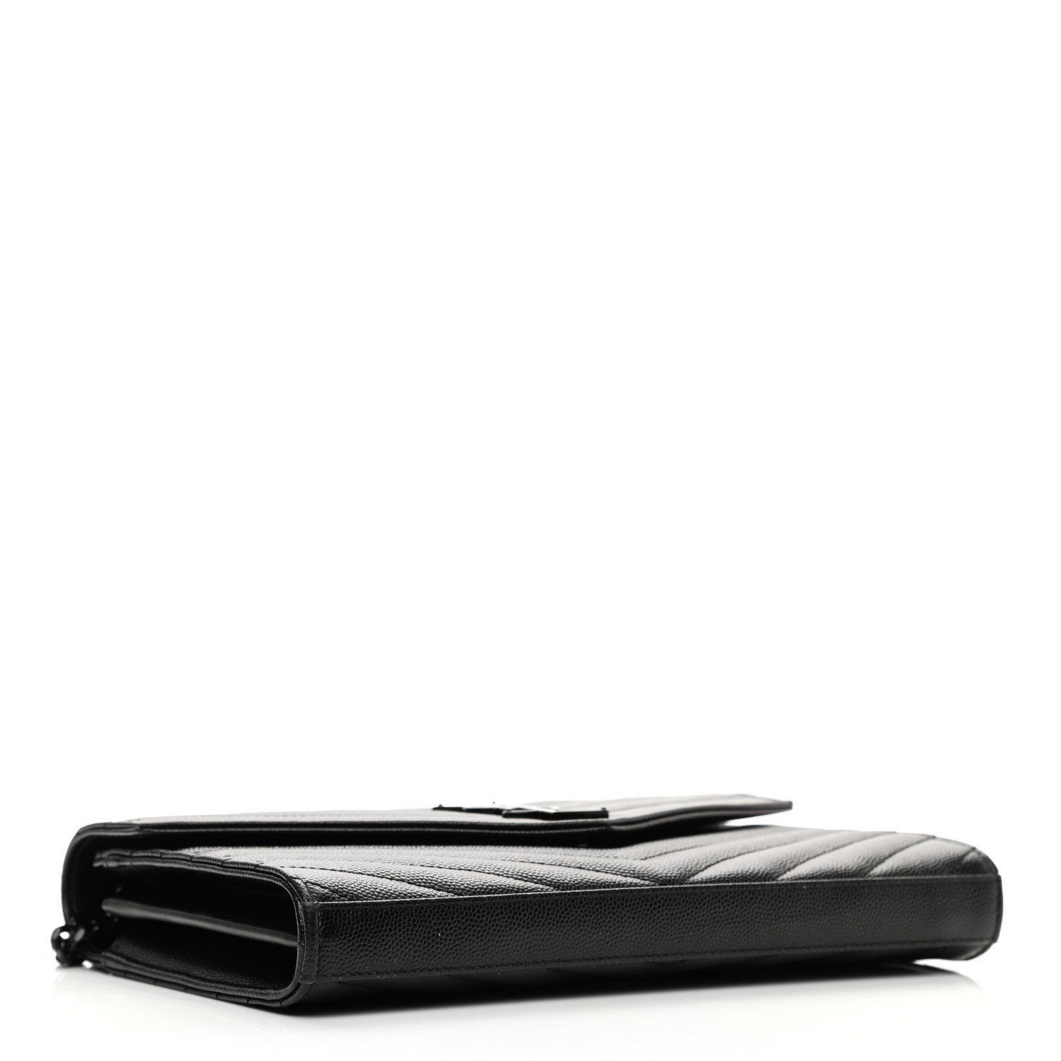 Saint Laurent Grain De Poudre Matelasse Chevron Monogram Chain Wallet Black 3 of 10