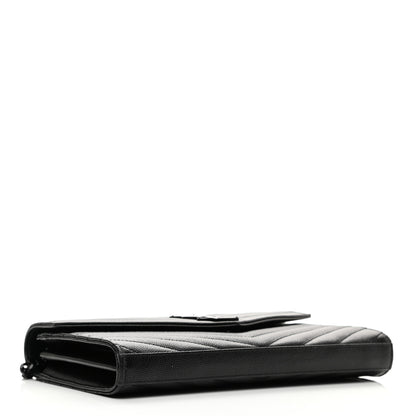 Saint Laurent Grain De Poudre Matelasse Chevron Monogram Chain Wallet Black 3 of 10