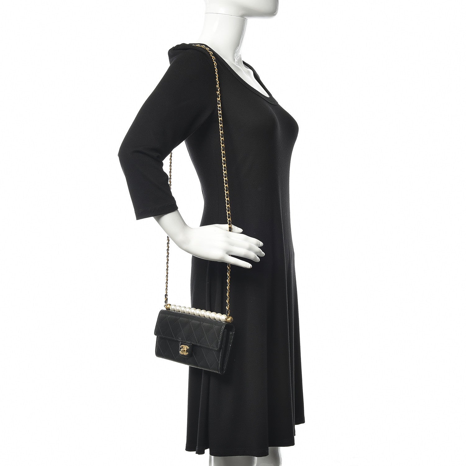 Chanel Goatskin Quilted Chic Pearls Clutch With Chain Black 2 of 12