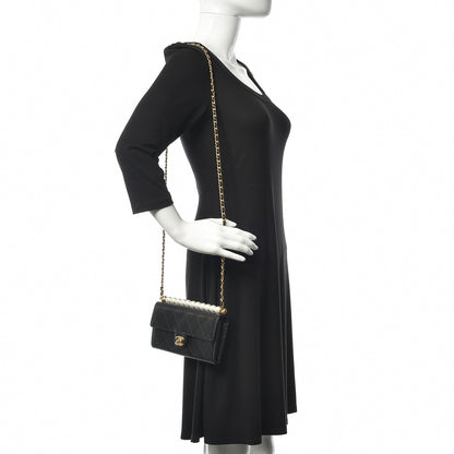 Chanel Goatskin Quilted Chic Pearls Clutch With Chain Black 2 of 12