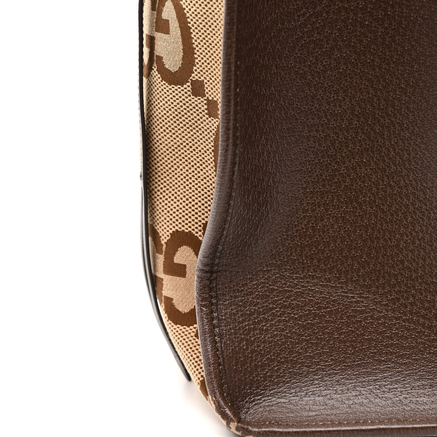 Monogram Jumbo GG Textured Dollar Calfskin Web Tote Bag Camel Ebony New Acero