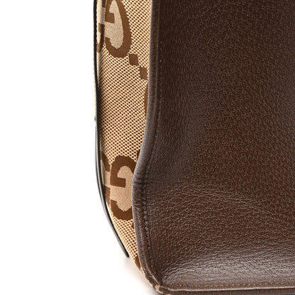 Gucci Monogram Jumbo GG Textured Dollar Calfskin Web Tote Bag Camel Ebony New Acero 15 of 15
