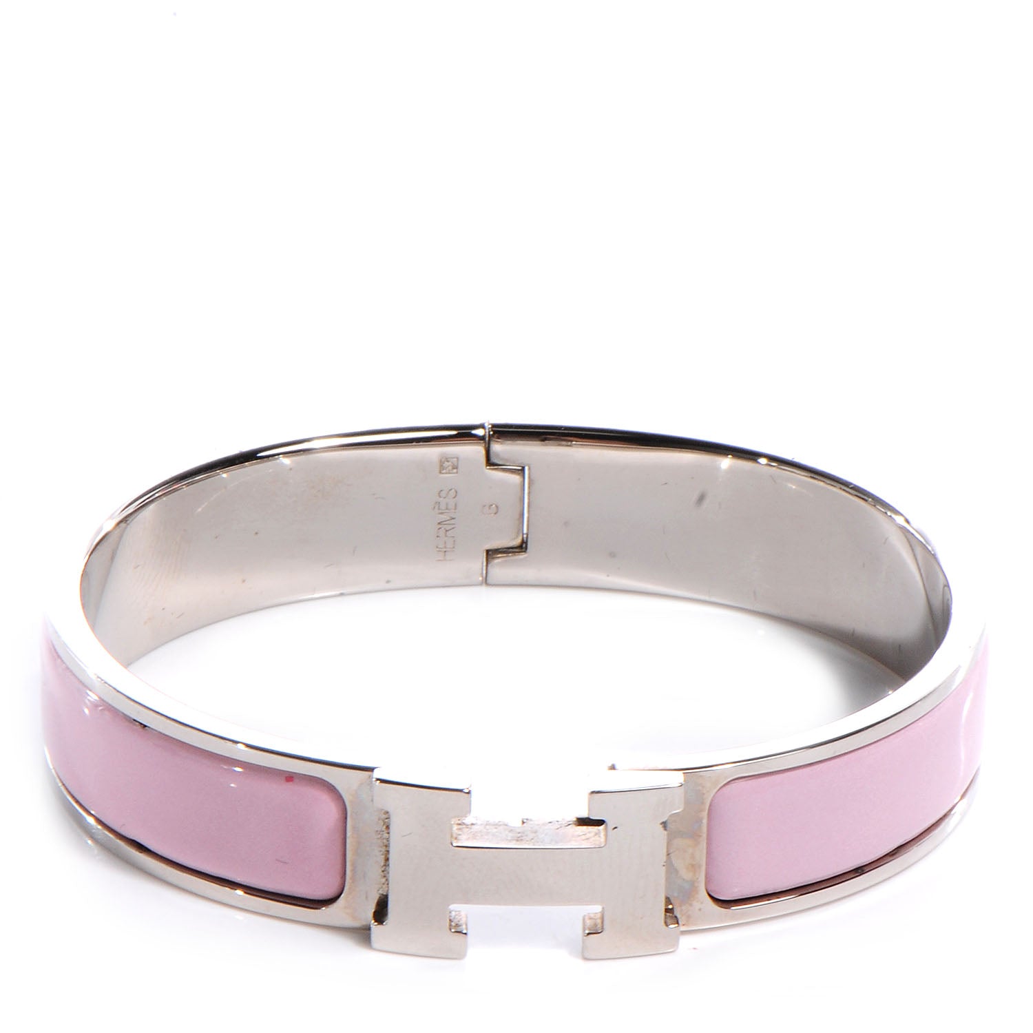 Hermes Enamel Narrow Clic Clac H Bracelet PM Rose Dragee 1 of 5