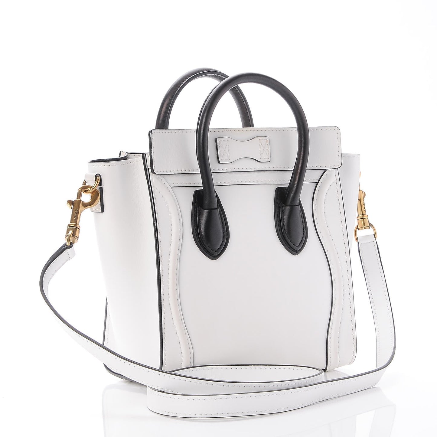 Satin Calfskin Nano Bi-Color Luggage White Black