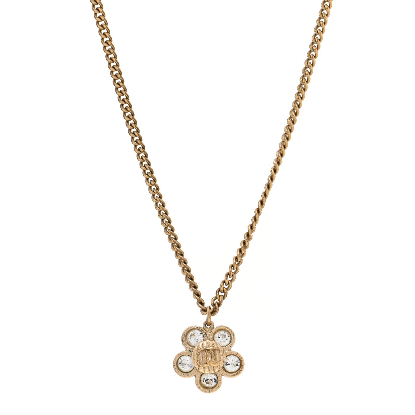 Crystal CC Flower Pendant Necklace Gold