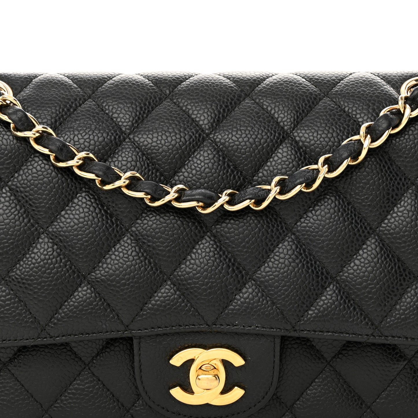 Caviar Quilted Medium Double Flap Black
