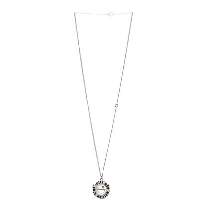 Chanel Crystal CC Smiley Emoji Pendant Necklace Silver Black 2 of 5