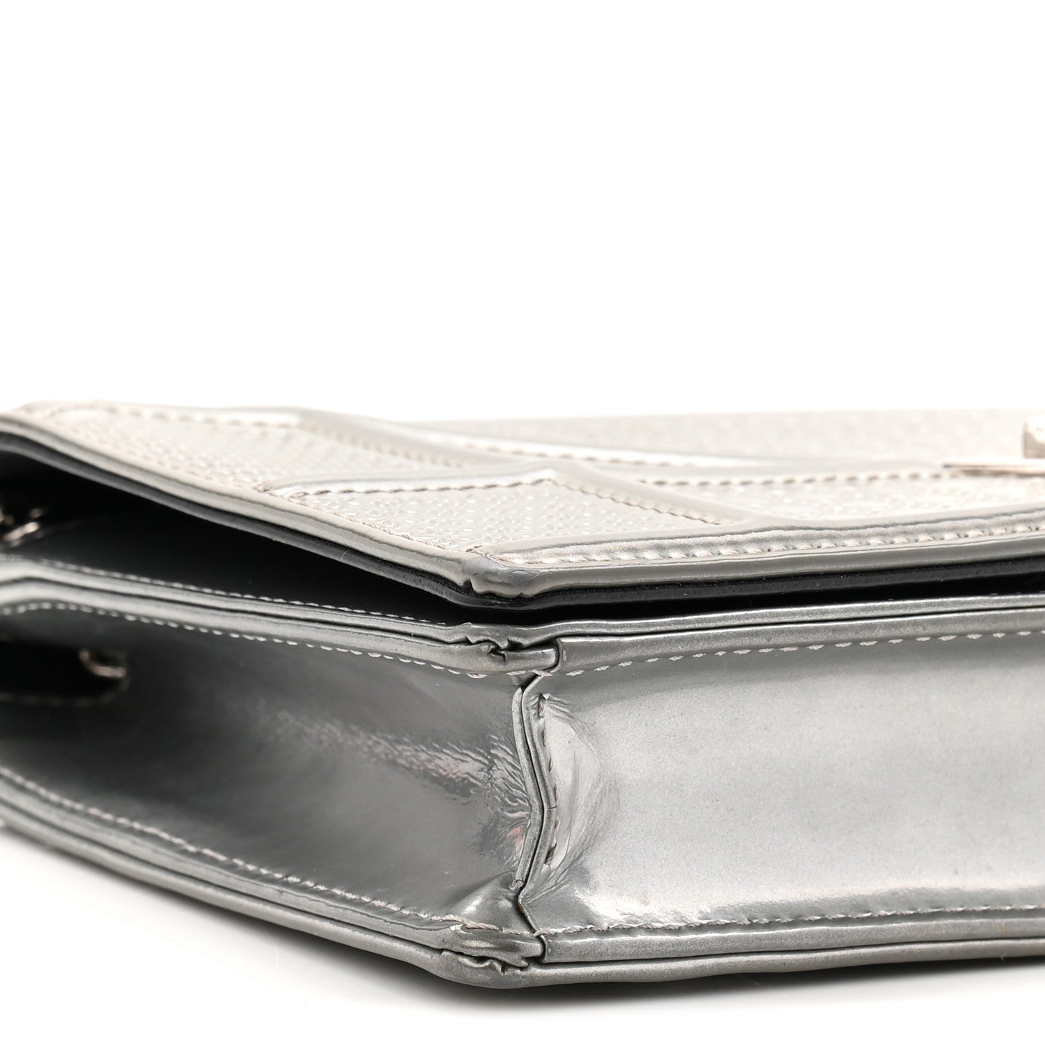 Christian Dior Metallic Patent Micro-Cannage Diorama Wallet on Chain Pouch Silver 8 of 9