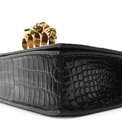 Alexander McQueen Crocodile Embossed Calfskin Knuckle Jeweled Crossbody Black 10 of 10