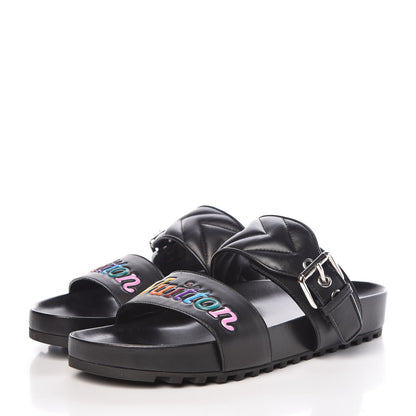 Louis Vuitton Calfskin New Wave Bom Dia Mule Sandals 37.5 Black 3 of 8