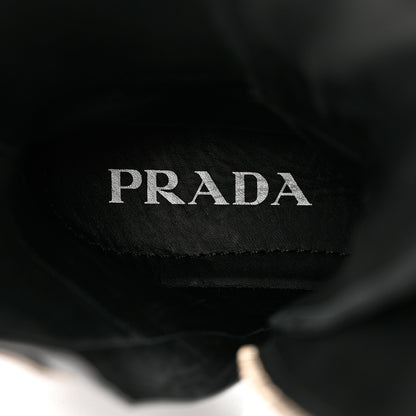 Prada Vitello Lux Nylon Metal Triangle Logo Monolith Pouch Pocket 55mm Tall Combat Boots 36 Black 8 of 13