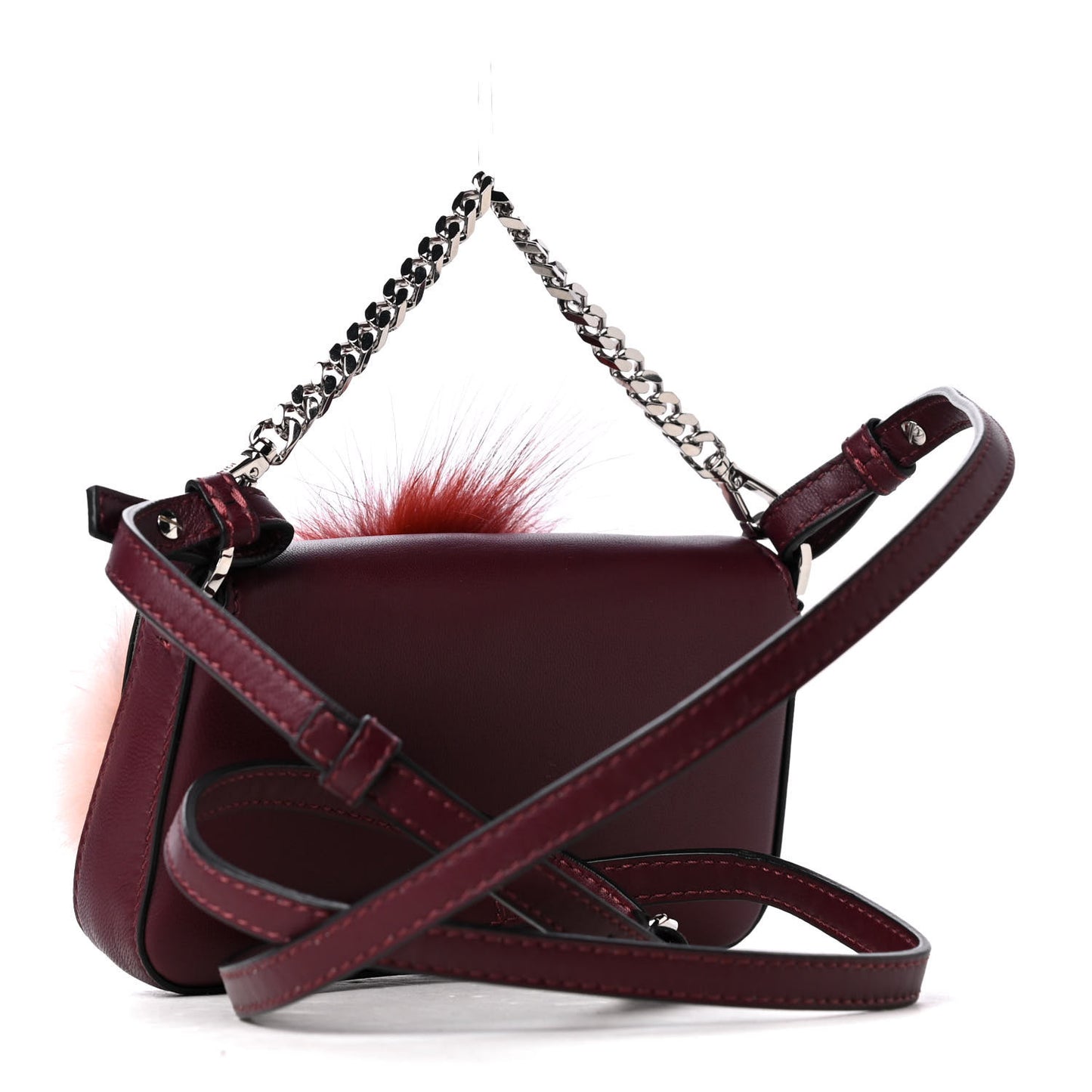 Shiny Nappa Mink Fox Fur Crystal Micro Buggie Baguette Bordeaux Rust Multicolor
