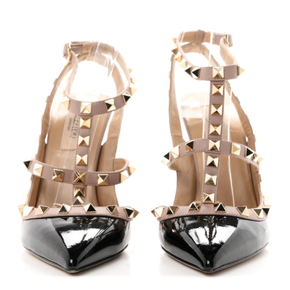 Valentino Garavani Patent Nappa Rockstud Ankle Strap 100mm Pumps 37 Black Poudre 2 of 10