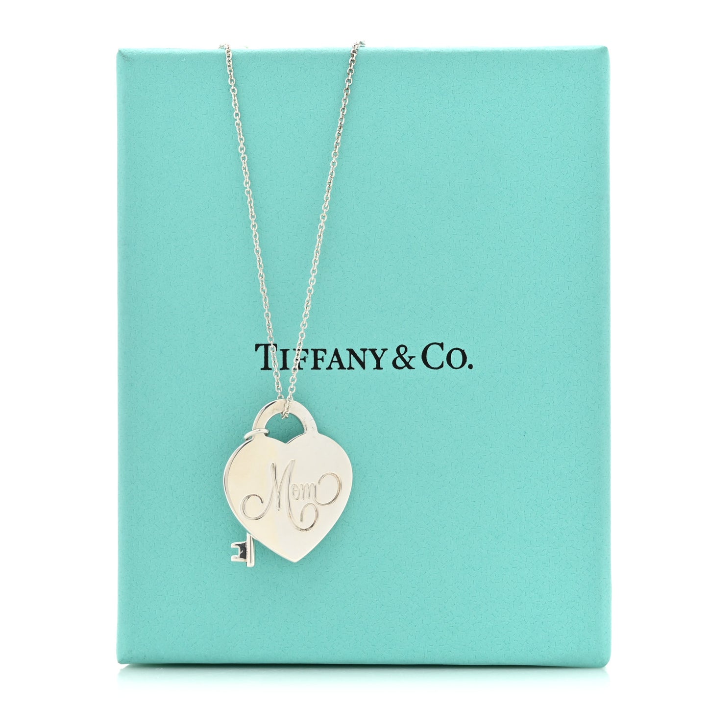 Sterling Silver Mom Heart Tag Key Pendant Necklace