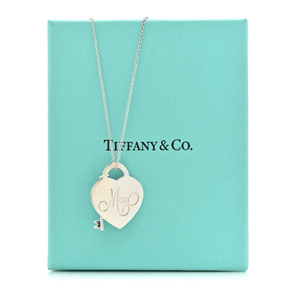 Tiffany Sterling Silver Mom Heart Tag Key Pendant Necklace 7 of 7
