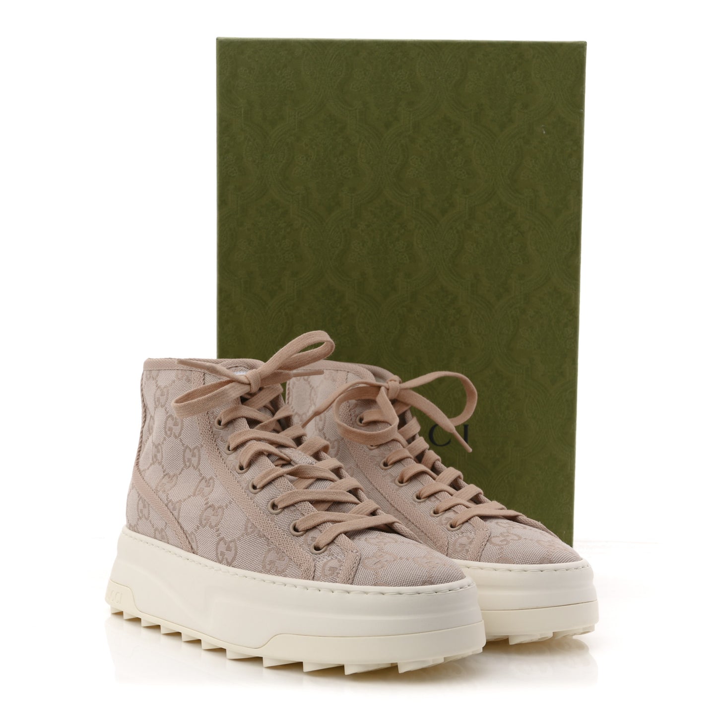 New Canvas GG Monogram Womens Tennis 1977 High Top 55mm Platform Sneakers 38 Skin Rose Dark Skin Rose