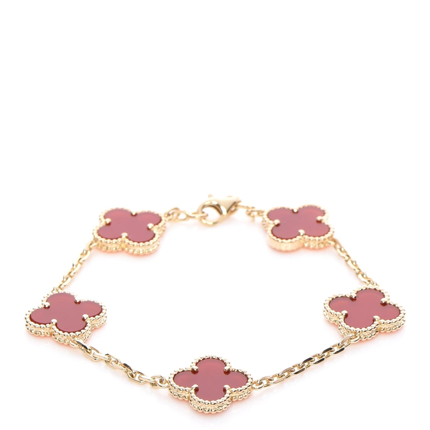 18K Yellow Gold Carnelian 5 Motifs Vintage Alhambra Bracelet