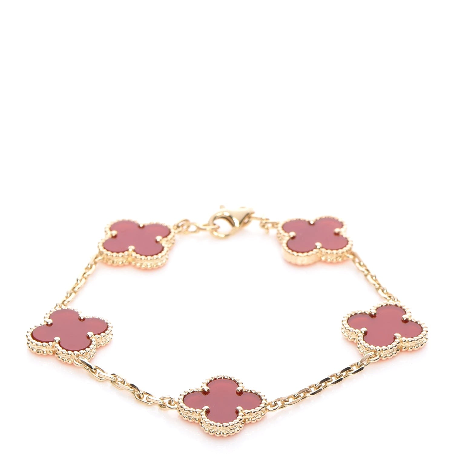 Van Cleef & Arpels 18K Yellow Gold Carnelian 5 Motifs Vintage Alhambra Bracelet 1 of 6