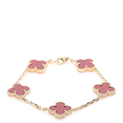 Van Cleef & Arpels 18K Yellow Gold Carnelian 5 Motifs Vintage Alhambra Bracelet 1 of 6