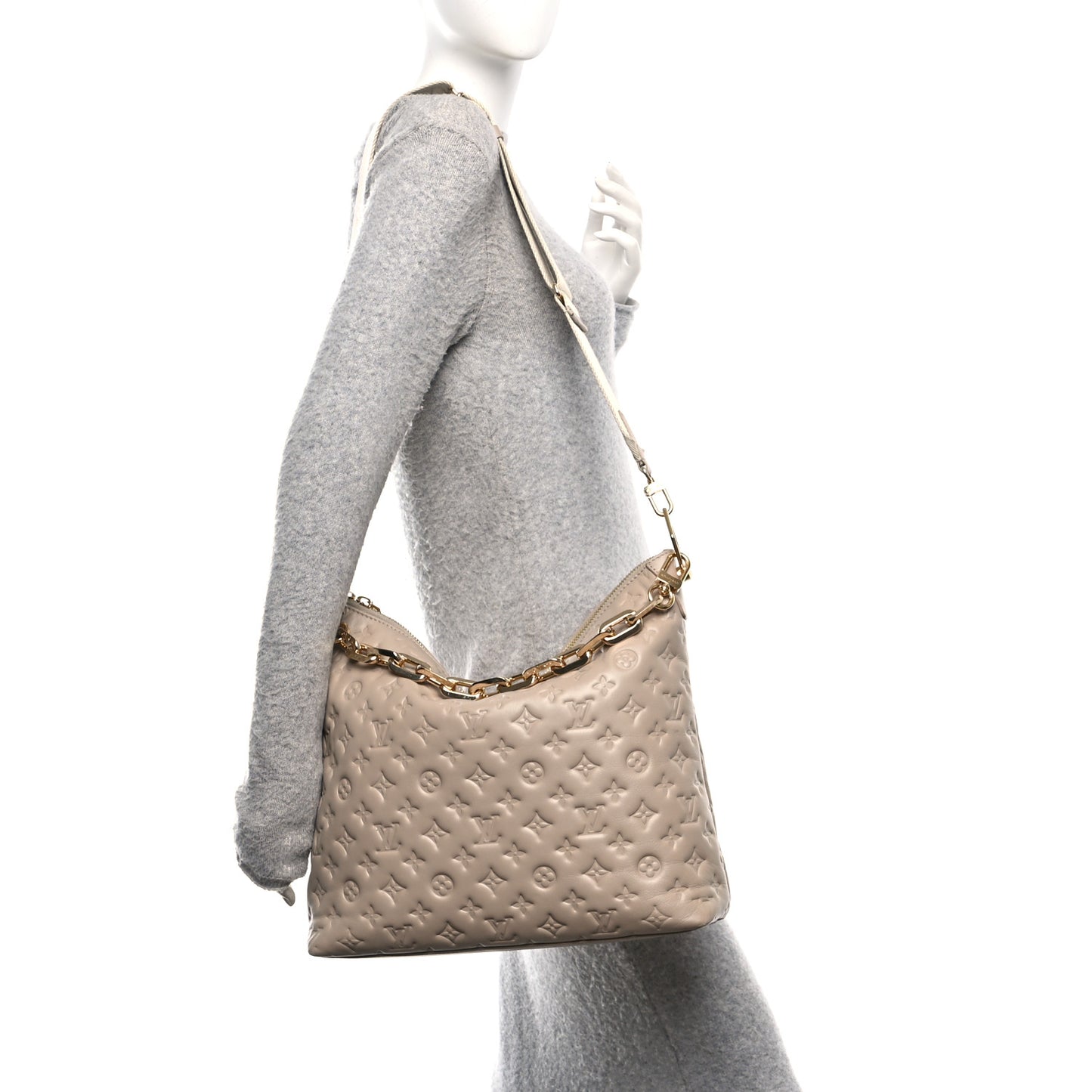 Lambskin Embossed Monogram Coussin Hobo MM Galet