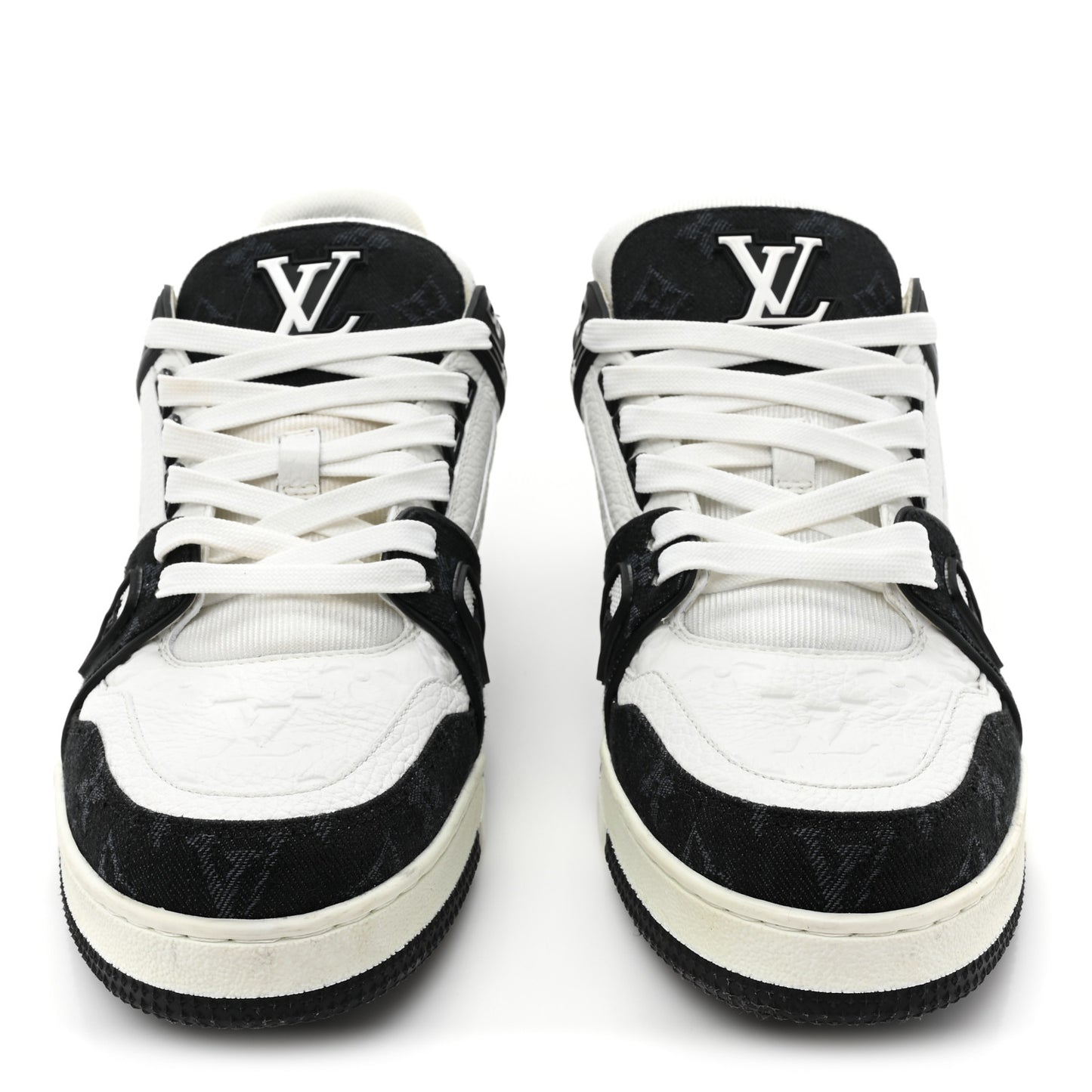 Calfskin Monogram Denim Mens LV Trainer Sneakers 8.5 Black
