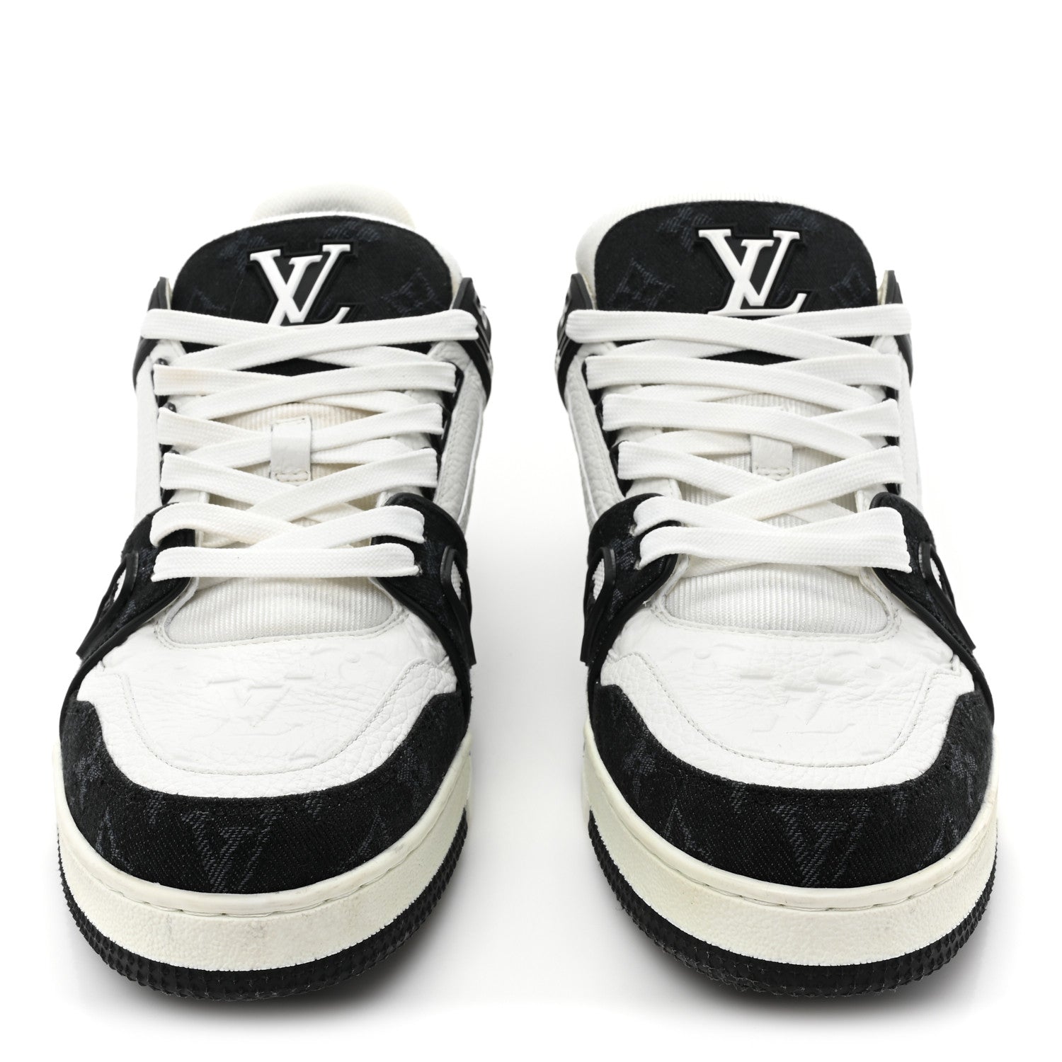 Louis Vuitton Calfskin Monogram Denim Mens LV Trainer Sneakers 8.5 Black 2 of 11