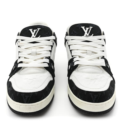 Louis Vuitton Calfskin Monogram Denim Mens LV Trainer Sneakers 8.5 Black 2 of 11