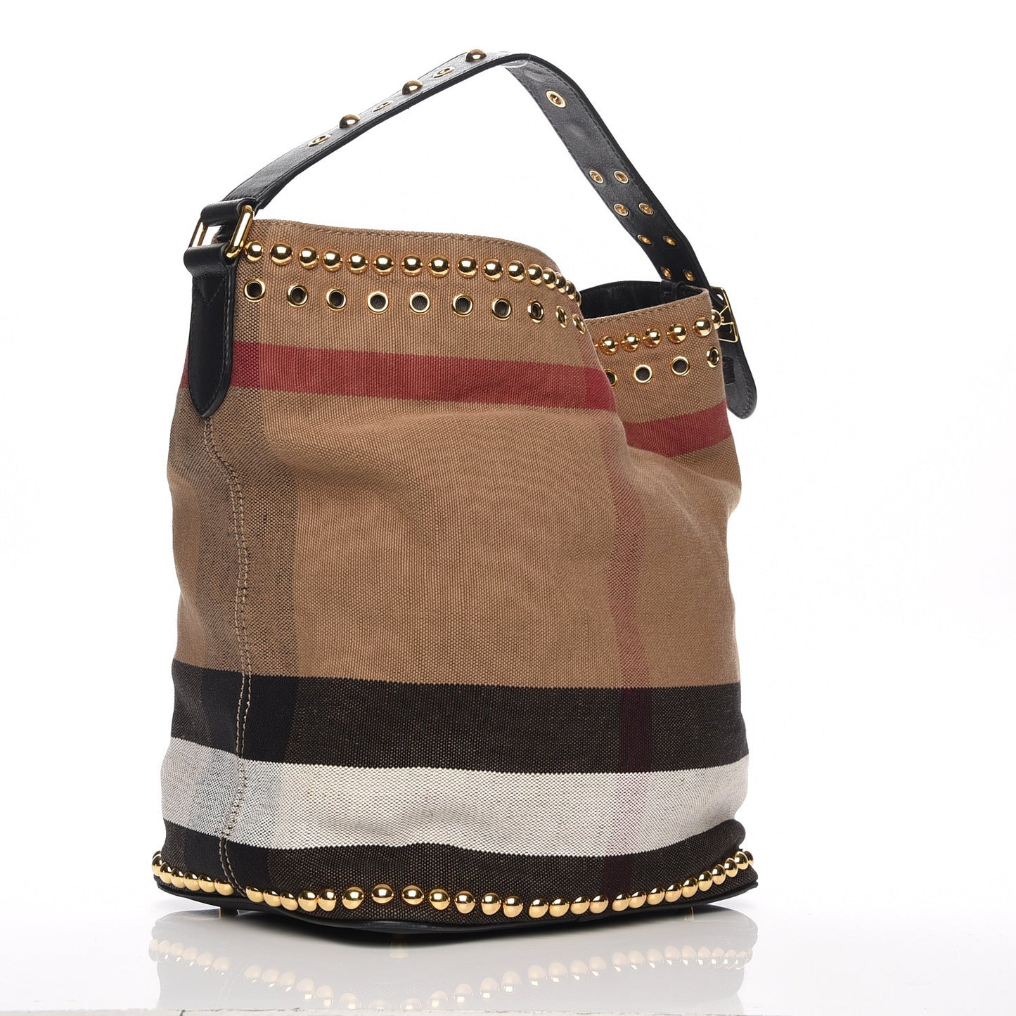Canvas Mega Check Studded Medium Ashby Bucket Bag Black
