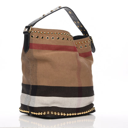 Burberry Canvas Mega Check Studded Medium Ashby Bucket Bag Black 3 of 8