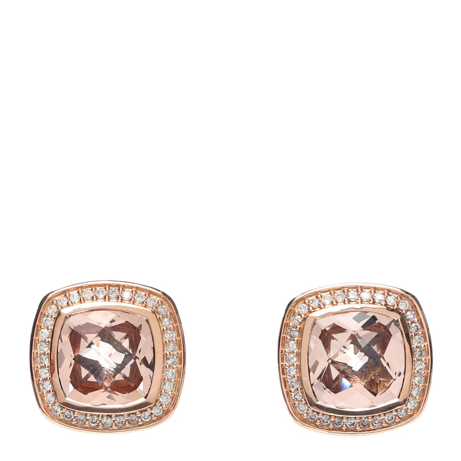 David Yurman 18K Rose Gold Sterling Silver Diamond Morganite 11mm Albion Earrings 1 of 4
