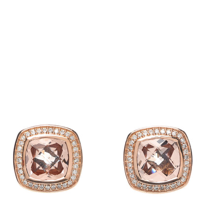 David Yurman 18K Rose Gold Sterling Silver Diamond Morganite 11mm Albion Earrings 1 of 4