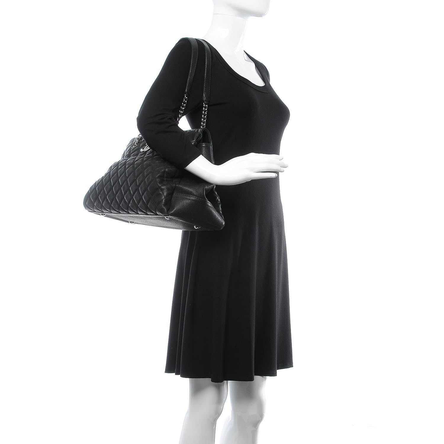 Chanel Iridescent Caviar Quilted Lady Pearly Tote Black 2 of 9