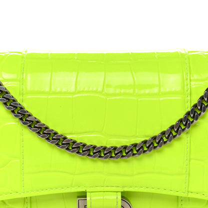 Balenciaga Shiny Calfskin Crocodile Embossed Hourglass Chain Bag Fluo Yellow 8 of 10
