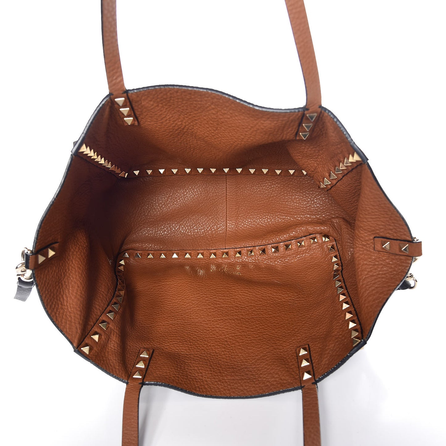 Pebbled Calfskin Small Rockstud Reversible Tote Black Light Cuir